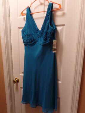 *NWT* Jones Wear Dress 16 L Teal Deep Aquamarine Sleeveless Lined Ruching Large